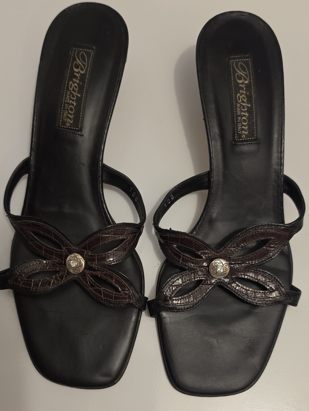 Brighton Womens 8.5 Brown Leather Kelli Jewel Kitten Heel Sandals Made in Italy